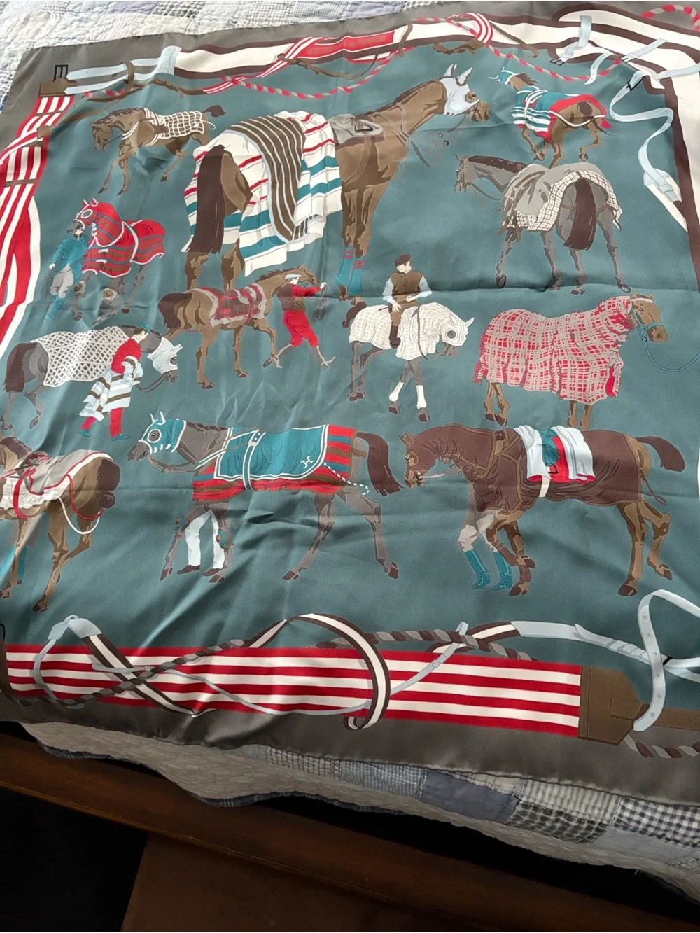 Hermes Teal Equestrian Silk Scarf with original box